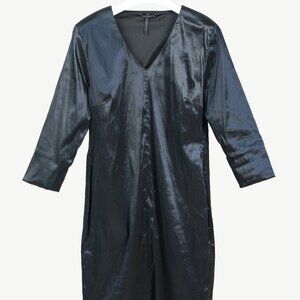 Sarah Pacini Midnight Metal Blue Stretch Size-Zip Midi Dress
